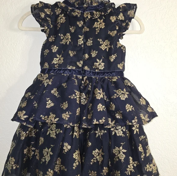 Janie and Jack Girl Dark Marine Glitter Floral Chiffon Dress - Picture 4 of 9